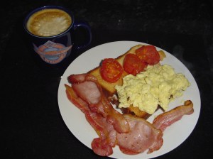 Bacon, Scambled Egg, Toast & Tomatoes