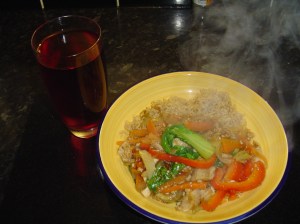 Dinner 4/1/10 Stirfried Chicken, Tofu and Vegetables