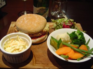 Turkey Burger, Cooked Veg and Coleslaw
