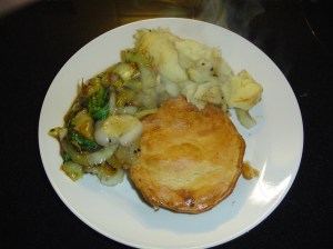 Farringtons Steak pie, pak choi and mash.