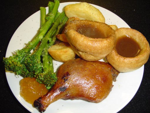 Roast Duck, Vegetables and Puds