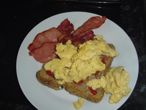 Scrambled Egg, bacon and Toast